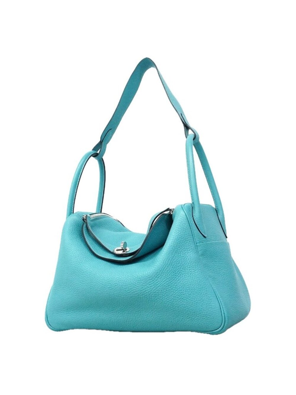 Hermes Handbag Lindy 30 Taurillon Clemence Blue Sun Seal Silver 2-Way Bag
